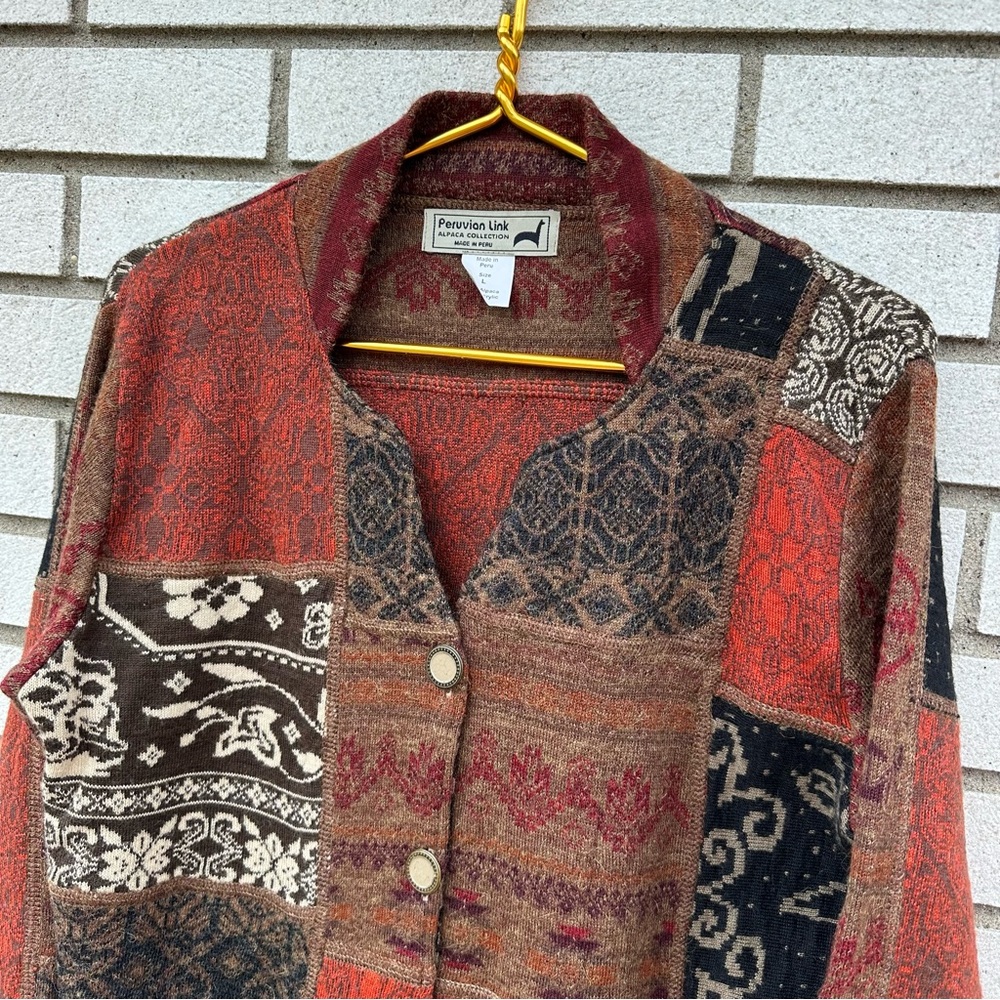 Peruvian Link Alpaca Patchwork Jacket Boho Artisa… - image 2